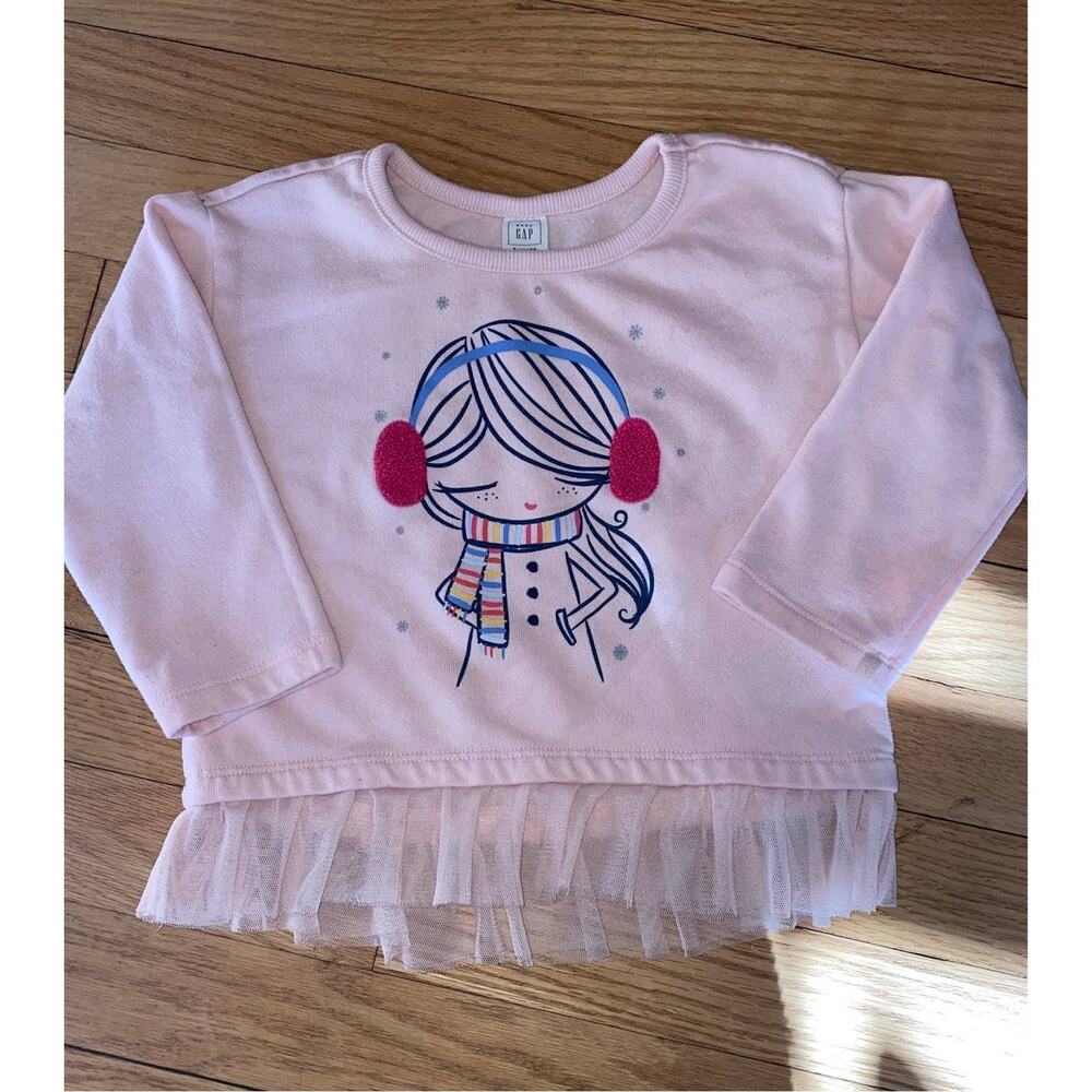 Gap Baby Girls Pink Winter Girl Graphic Tulle Hem Sweatshirt 12-18M